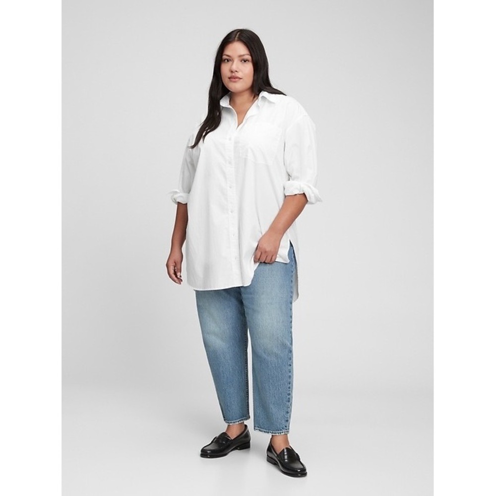 NEW Gap Weekend Tunic White Organic Cotton Long Sleeve Button Down Shirt Sz XL